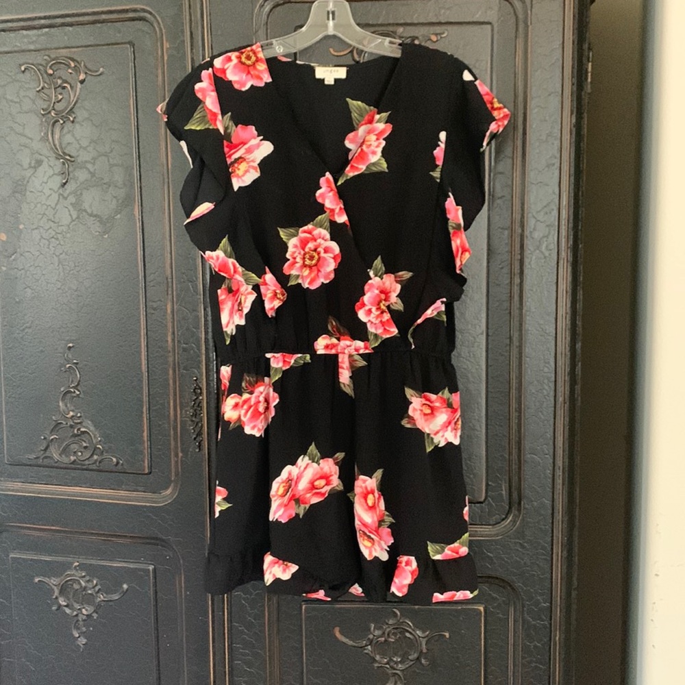 Black and pink shorts romper